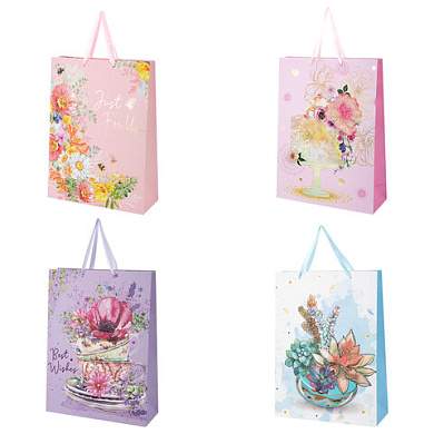 Пакет подарочный (1 штука) 33х13х45 см (XL), "Flower Mix", ассорти, глиттер, фольга, ЗОЛОТАЯ СКАЗКА, 700825 (арт. 700825)