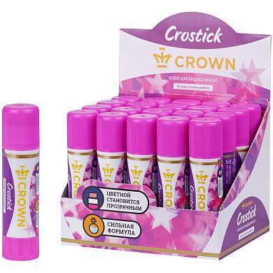 Клей-карандаш Crown "Indicator", 15г, с цветным индикатором, ПВП (арт. 222633)
