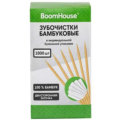 Зубочистки бамбуковые 1000 шт. в индивидуальной бумажной упаковке, BOOMHOUSE (БУМХАУС), 701949 (арт. 701949)
