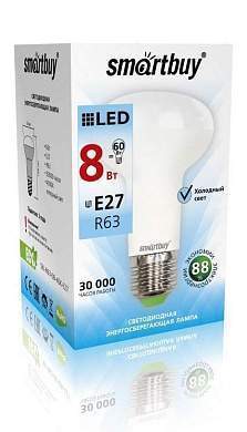 Smartbuy R63 E27 8W(650Lm) 4000K 4K Матовая Пластик Sbl-R63-08-40K-E27 (арт. 553569)