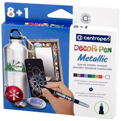 Набор маркеров для декорирования Centropen "Decor Pen Metallic 2737" 08цв.+1, пулевид, 1,5мм, картон. уп., европодвес (арт. 335980)