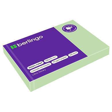 Самоклеящийся блок Berlingo "Ultra Sticky", 100*75мм, 100л., пастель, зеленый (арт. 287178)