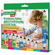 Фломастеры двусторонние толстые для малышей ультрасмываемые 12 штук / 24 цвета, BRAUBERG KIDS, 152626 (арт. 152626)