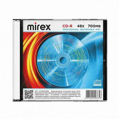 Диск CD-R MIREX, 700 Мб, 48x, Slim Case, 1 штука, UL120051A8S (арт. 514019)