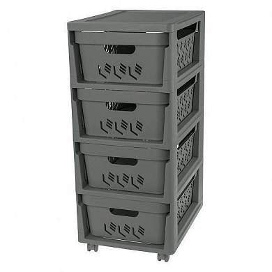 Комод на колесах DELUXE, 4 ящика, (30*38,5*69см), серый 433276911 Econova/Бытпласт (арт. 801087)