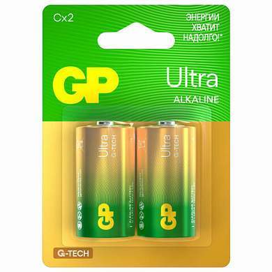 Батарейки GP Ultra, С (LR14, 14 А), алкалиновые, КОМПЛЕКТ 2 шт., блистер, 14AU-2CR2 (арт. 456687)