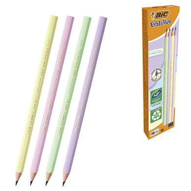 Карандаш чернографитный BIC, 1 шт., "Evolution Pastel", HB, без ластика, корпус ассорти, 518307 (арт. 182215)