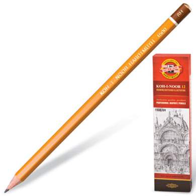 Карандаш чернографитный KOH-I-NOOR 1500, 1 шт., 6H, корпус желтый, заточенный, 150006H01170 (арт. 180483)