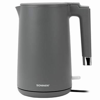 Чайник электрический с двойными стенками SONNEN KT-8719G, 1,5 л, 2200 Вт, графитовый, 454693 (арт. 454693)