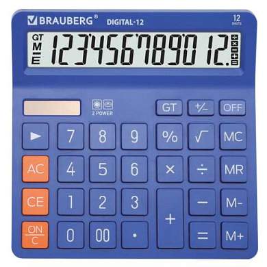 Калькулятор настольный BRAUBERG DIGITAL-12-BL (151х152 мм), 12 разрядов, двойное питание, СИНИЙ, 272969 (арт. 272969)