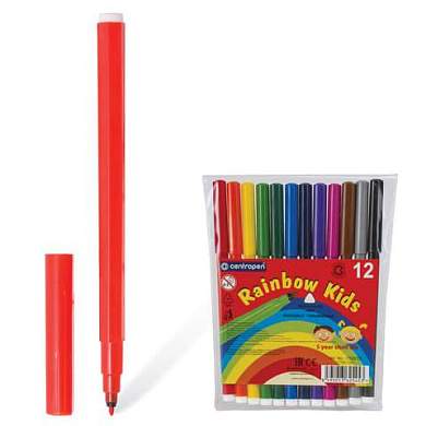 Фломастеры 12 ЦВЕТОВ CENTROPEN "Rainbow Kids", круглые, смываемые, вентилируемый колпачок, 7550/12ET, 775501202 (арт. 151180)