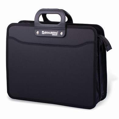 Папка-портфель пластиковая BRAUBERG "ПРЕМЬЕР" А4 (390х315х120 мм) 3 отделения, фактура "бисер", черная, 223082 (арт. 223082)