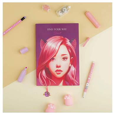 Ежедневник недатированный, А5, 136л., кожзам, MESHU "Find your way. Pink", тон. блок, закладка-ляссе с подвеской (арт. 358430)