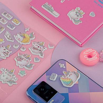 Наклейки объемные MESHU "Cute unicorn", 10*23см, с блестками,  пакет европодвес (арт. 365061)
