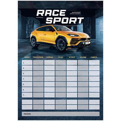 Магнитный планер расписание уроков с маркером А3 ArtSpace "Пиши-Стирай. Race Sport" (арт. 335737)