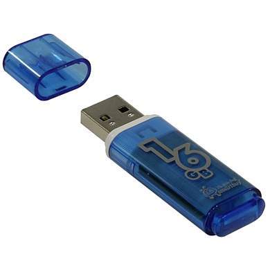 Память Smart Buy "Glossy" 16GB, USB 2.0 Flash Drive, голубой (арт. 225096)