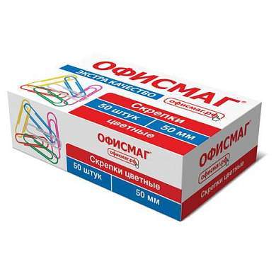 Скрепки большие ЭКСТРА ОФИСМАГ 50 мм цветные 50 штук, 271318 (арт. 271318)