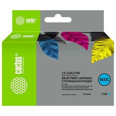 Картридж струйный CACTUS (CS-3JA27AE) для HP OfficeJet Pro 9010/9010e/9012/9014, голубой (арт. 364202)