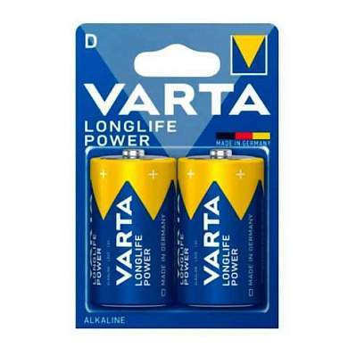 Батарейки алкалиновые КОМПЛЕКТ 2 шт., VARTA LONGLIFE POWER, D (LR20, 13А), блистер, 4920121412 (арт. 457411)