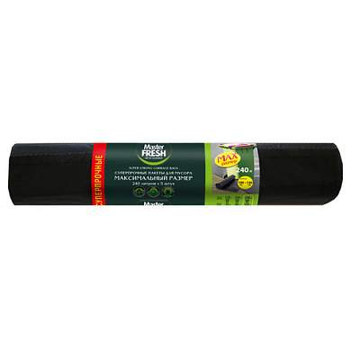 Мешки для мусора 240 л, суперпрочные, 100х130 см, черные, 40 мкм, 5 шт., MASTER FRESH (арт. 703072)