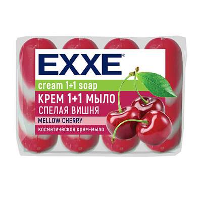 Мыло-крем туалетное 1+1 косметическое 300 г EXXE, КОМПЛЕКТ 4 шт. х 75 г, "Спелая вишня", С0007350 (арт. 703135)