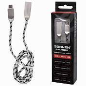 Кабель USB 2.0-micro USB, 1 м, SONNEN Premium, медь, передача данных и быстрая зарядка, 513125 (арт. 513125)