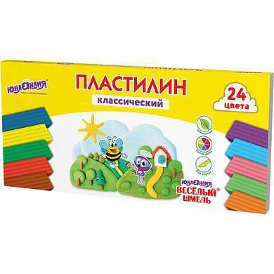 Пластилин классический ЮНЛАНДИЯ "ВЕСЁЛЫЙ ШМЕЛЬ", 24 цвета, 480 грамм, стек, ВЫСШЕЕ КАЧЕСТВО, 106433 (арт. 106433)