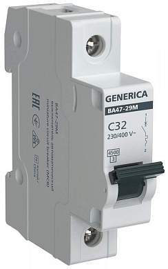 IEK GENERICA автоматический выкл. ВА47-29М 1P 32А 4,5кА х-ка C  MVA21-1-032-C-G (арт. 867880)