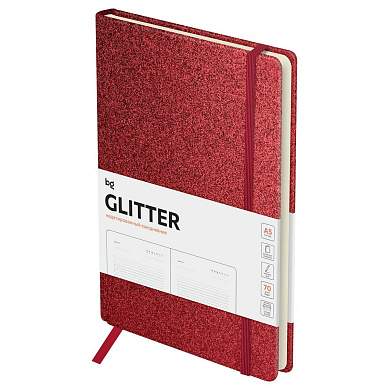 Ежедневник недатированный, А5, 136л., твердый переплет, диз. картон, BG "Glitter. Red", красный, на резинке, карман (арт. 369871)
