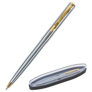 Ручка подарочная шариковая BRAUBERG Maestro, СИНЯЯ, корпус серебристый с золотистым, линия письма 0,5 мм, 143468 (арт. 143468)