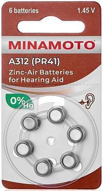 Элемент питания Minamoto ZA312 (PR41) BL6 для слуховых аппаратов (арт. 828887)