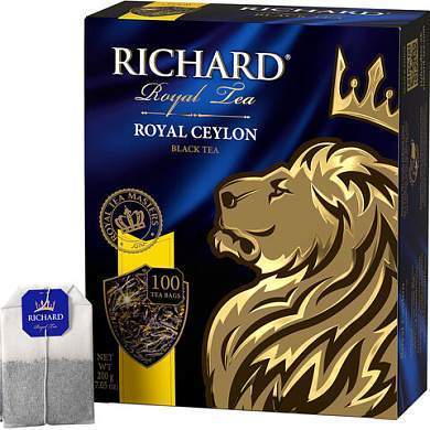 Чай RICHARD "Royal Ceylon" черный цейлонский, 100 пакетиков по 2 г, 610606 (арт. 620417)
