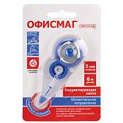 Корректирующая лента ОФИСМАГ N1, 5 мм х 6 м, прозрачно-синий корпус, механизм перемотки, блистер, 272659 (арт. 272659)