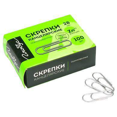 Скрепки 28мм, Globus, 100шт., оцинкованные, карт. упаковка (арт. 217279)