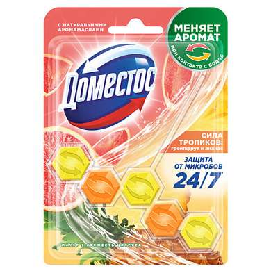 Блок туалетный подвесной твердый 50 г, ДОМЕСТОС "Сила тропиков" (арт. 703678)
