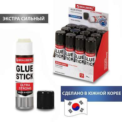 Клей-карандаш BRAUBERG ULTRA STRONG, УСИЛЕННАЯ ФОРМУЛА, 36 г, ЮЖНАЯ КОРЕЯ, 229546 (арт. 229546)