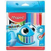 Фломастеры MAPED "Color'Peps Ocean", 12 цветов, смываемые, вентилируемый колпачок, упаковка, европодвес, 845720 (арт. 150764)
