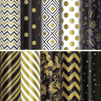 Бумага упаковочная подарочная мелованная "Golden pattern", 70x100 см, 10 дизайнов ассорти, ЗОЛОТАЯ СКАЗКА, 591912 (арт. 591912)