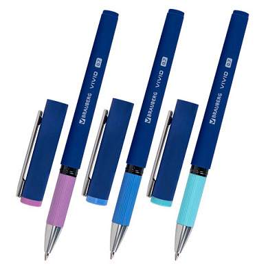 Ручка шариковая с грипом BRAUBERG "VIVID PASTEL", СИНЯЯ, SOFT TOUCH покрытие, узел 0,7 мм, линия письма 0,35 мм, 144399 (арт. 144399)