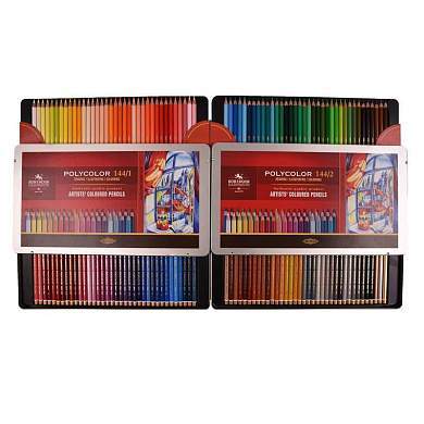 Карандаши цветные художественные Koh-I-Noor "Polycolor 3828", 144цв., заточен., 2 металл. пенала (арт. 327289)