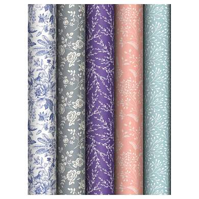 Упаковочная бумага глянц. 70*100см, MESHU "Grace pattern", 80 г/м2, ассорти, 5 дизайнов (арт. 372631)