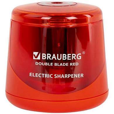 Точилка электрическая BRAUBERG DOUBLE BLADE RED, двойное лезвие, питание от 2 батареек АА, 271338 (арт. 271338)