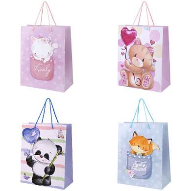 Пакет подарочный (1 штука) 26х13х32 см (L), "Lovely Animals", ассорти, глиттер, ЗОЛОТАЯ СКАЗКА, 700816 (арт. 700816)