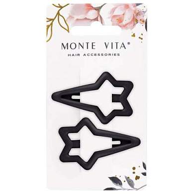 Заколки для волос НАБОР 2 шт., 5,5 см, клик-клак, soft touch, чёрный, MONTE VITA, 457081 (арт. 457081)