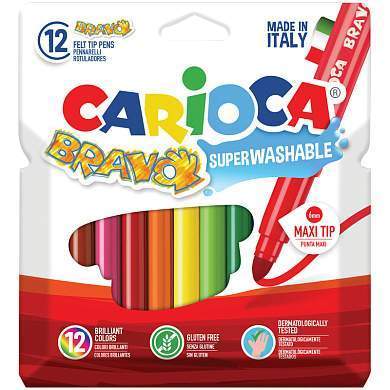 Фломастеры Carioca "Bravo", 12цв., утолщенные, смываемые, картон, европодвес (арт. 242620)