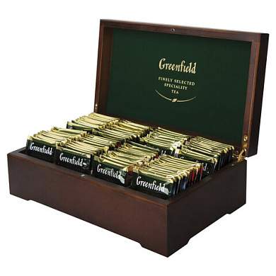Чай GREENFIELD ассорти 8 вкусов в деревянной шкатулке, НАБОР 96 пакетиков, 0463-10 (арт. 620745)