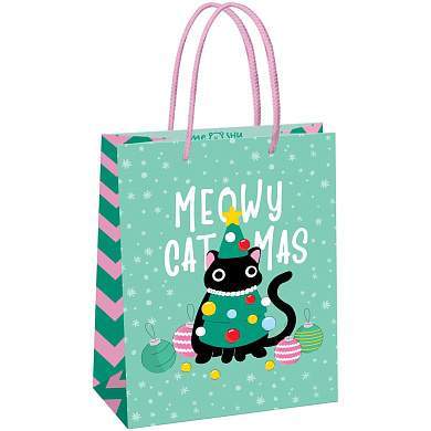 Пакет подарочный 18*23*10см MESHU "Meowy Christmas", выборочный лак, матовая ламинация (арт. 371020)
