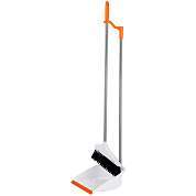 Совок для мусора OfficeClean Professional со щеткой-сметкой, метал. ручка 71,5см, пластик, рез. кромка, бело-оранжевый (арт. 303071)
