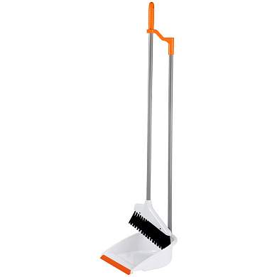 Совок для мусора OfficeClean Professional со щеткой-сметкой, метал. ручка 71,5см, пластик, рез. кромка, бело-оранжевый (арт. 303071)