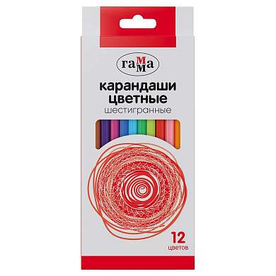 Карандаши цветные Гамма, 12цв., шестигранные, заточен., картон. упаковка, европодвес (арт. 371198)